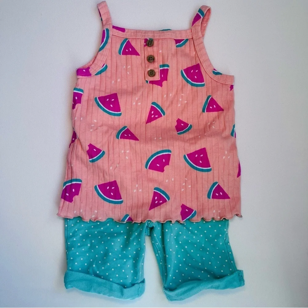 Cat & Jack Kids Matching Sets dress romper tank shorts set - Pink, green, White - Picture 2 of 15